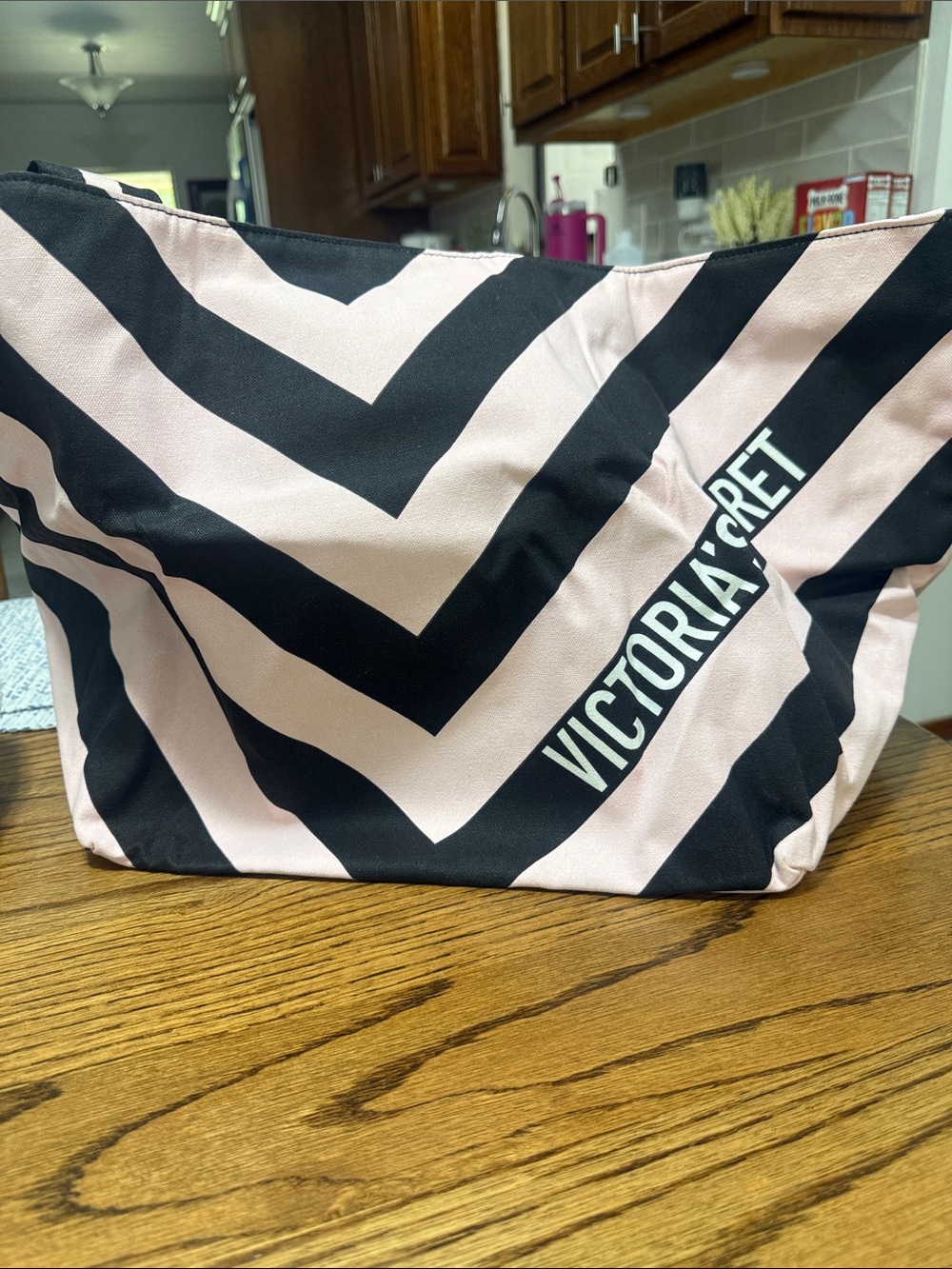 Victoria's Secret Pink and Black Chevron Cosmetic Tote